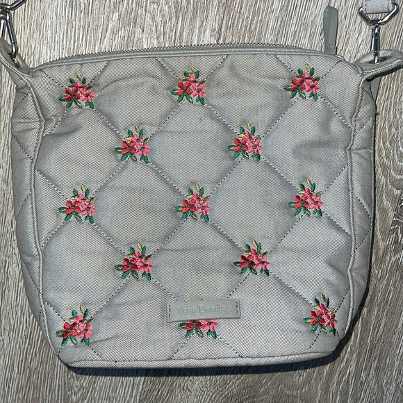 Vera Bradley Carson Hobo Bag in Denim Gray Floral Design, Red And Pink Flowers - Picture 2 of 8